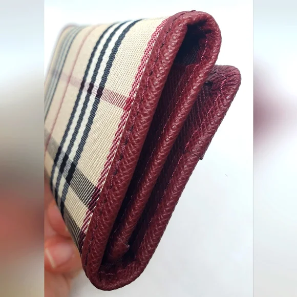 BURBERRY- Burgundy Key Holder with Gold Accents -Like-New -